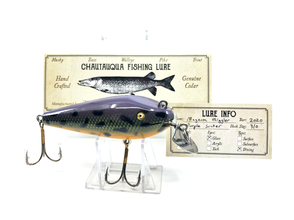 Chautauqua Wooden Glass Eye Magnum Wiggler Purple Sucker 2020 Color Custom Lure