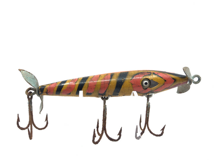 Wooden Glass Eyed Torpedo Bait Orange and Black Folk Art Style