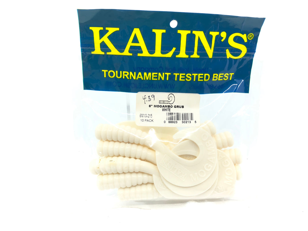 Kalin’s 10 Pack of 6" Mogambo Grub Tails White Color
