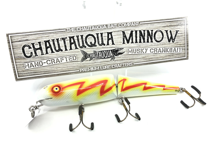 Jointed Chautauqua 8" Minnow Musky Lure Special Order Color "White Bolt"