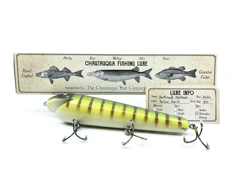 Chautauqua Hardwood Musky Jerkbait in Yellow Perch Color