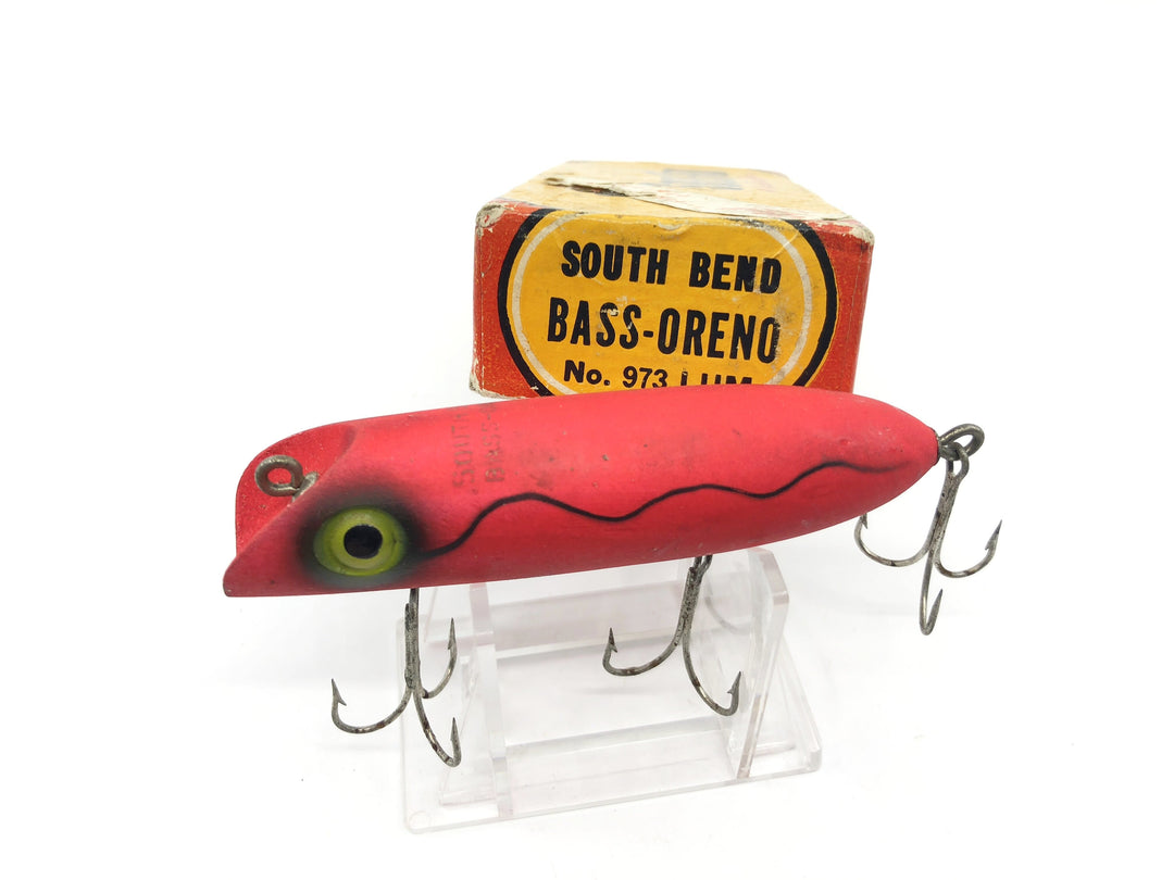 South Bend Bass Oreno 973 LUM Fire Lacquer Finish SNR Neon Red Shadow-O-Wave Color with Box