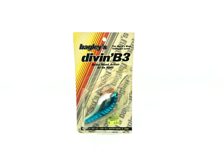 Bagley Diving B3 DB3-F7S Blue on Silver Chrome/Tiger Stripes Color New on Card Old Stock Florida Bai