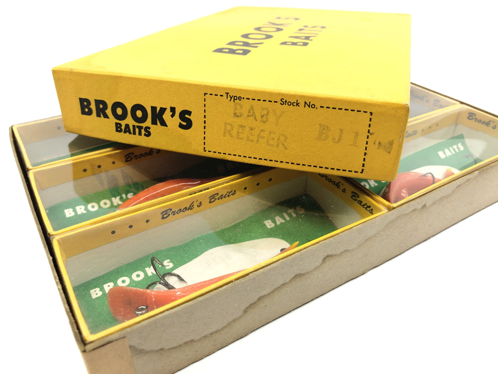 Brooks Baits Jointed Baby Reefer Six Pack Dealer Box Orange with Black Spots Vintage