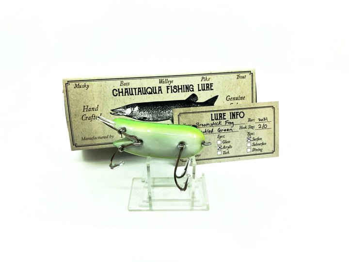 Chautauqua Special Order Wooden Broomstick Frog in Speckled Green Frog Color