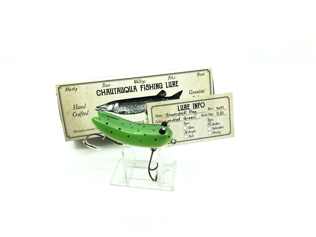 Chautauqua Special Order Wooden Broomstick Frog in Speckled Green Frog Color