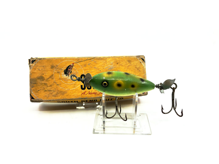 South Bend #962 Midget Surf Oreno, F Frog Color, With Box