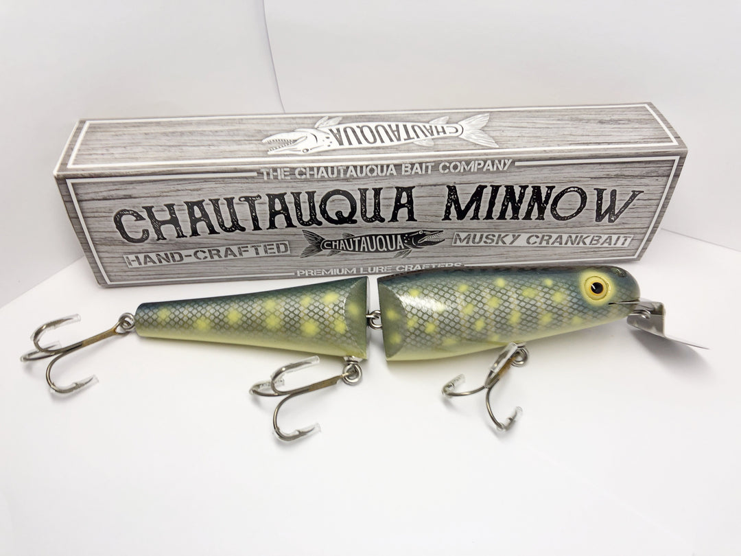 Jointed Chautauqua 8" Minnow Musky Lure Special Order Color "Lime Musky"