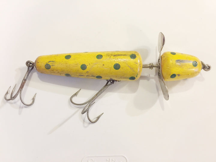 Pflueger Globe Yellow with Green Dots Bulldog Prop Vintage
