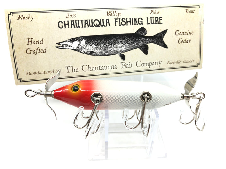 Chautauqua Special Order Wooden 5 Hook Minnow in Red Head White Scale Color