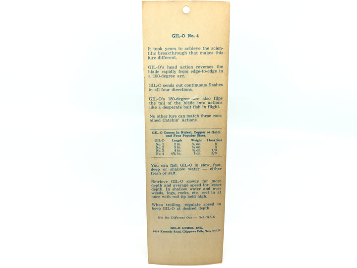 Gil-O #4 Lure New on Card Chippewa Falls Wisconsin Vintage Lure Spoon