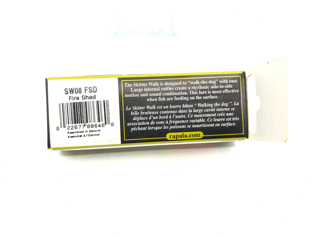 Rapala Skitter Walk SW-8 FSD Fire Shad Color New in Box Old Stock