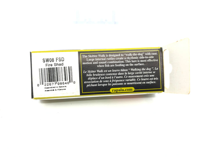 Rapala Skitter Walk SW-8 FSD Fire Shad Color New in Box Old Stock