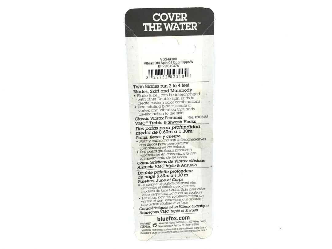 Vibrax Blue Fox Double Spin Size 4 Spinner New on Card Copper Blades White Dressed