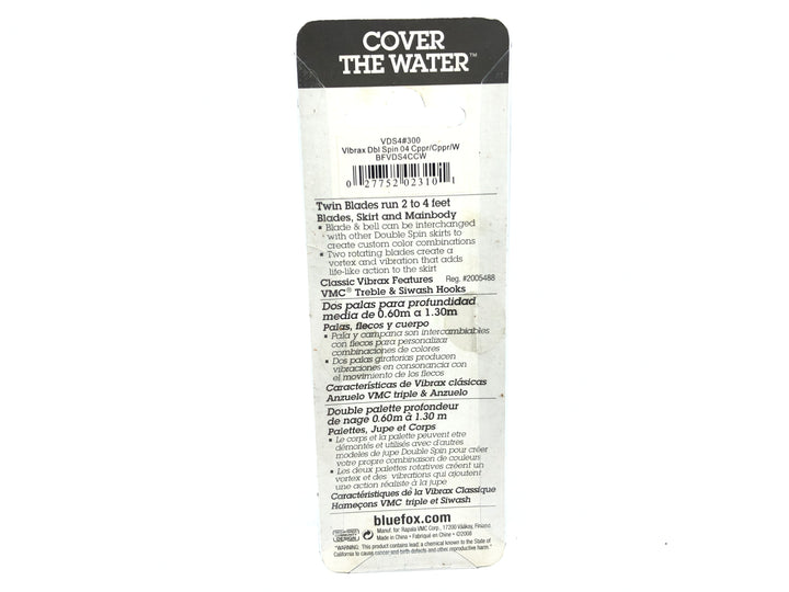 Vibrax Blue Fox Double Spin Size 4 Spinner New on Card Copper Blades White Dressed