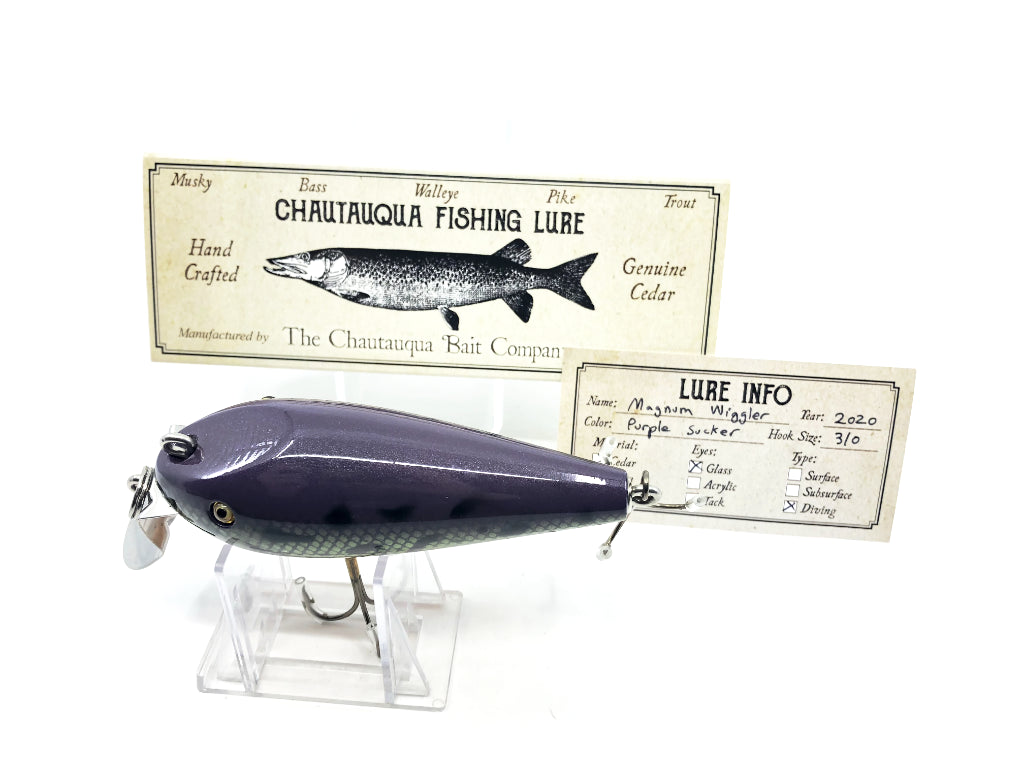 Chautauqua Wooden Glass Eye Magnum Wiggler Purple Sucker 2020 Color Custom Lure