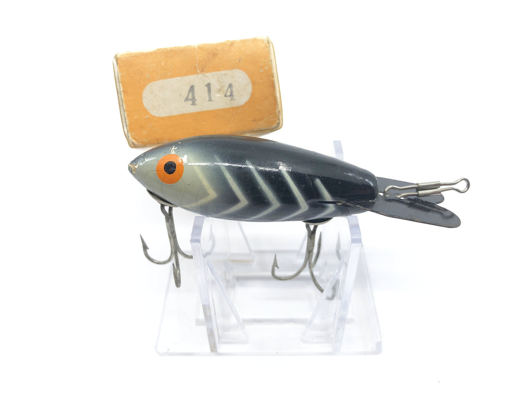 Vintage Wooden Bomber Lure 414 Black Ribs with Box