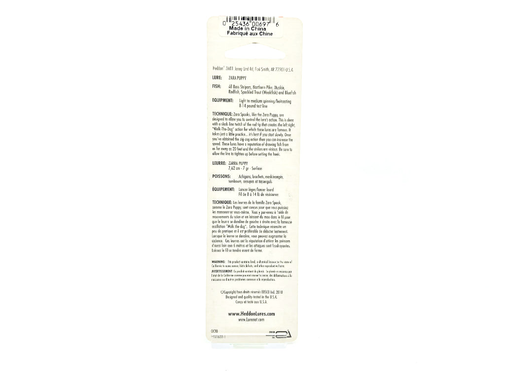 Heddon Zara Spook Puppy NBL New on Card Black Shiner Color