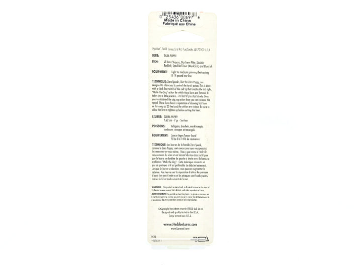 Heddon Zara Spook Puppy NBL New on Card Black Shiner Color