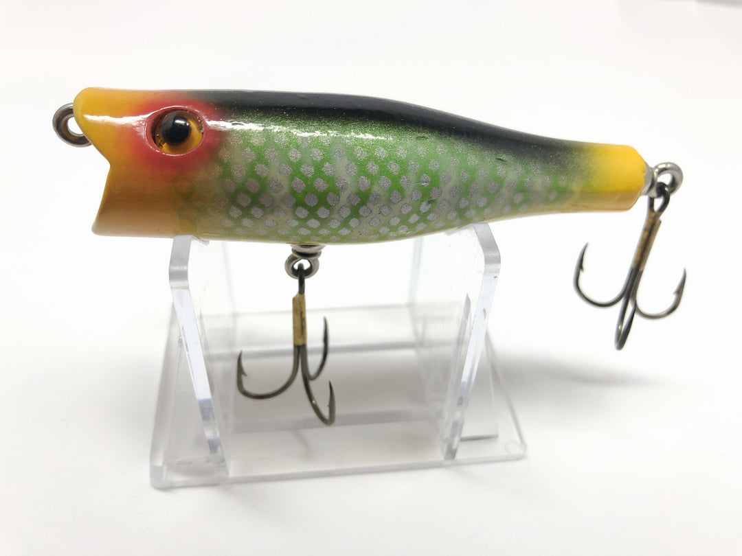 Chautauqua Glass Eyed Popper Wooden Lure in Green Freak Color