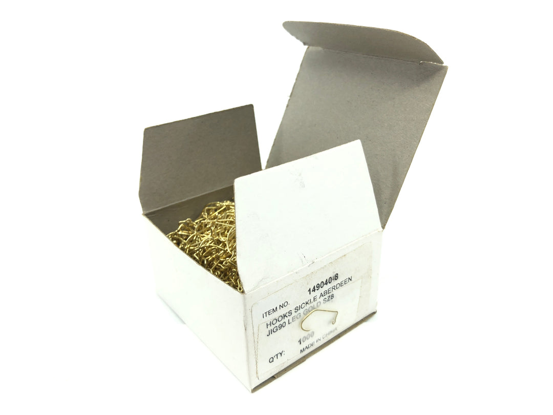Hooks Sickle Aberdeen Jig 90 Leg GOLD Size 8 Qty 1000 Hooks Ref 149040-8