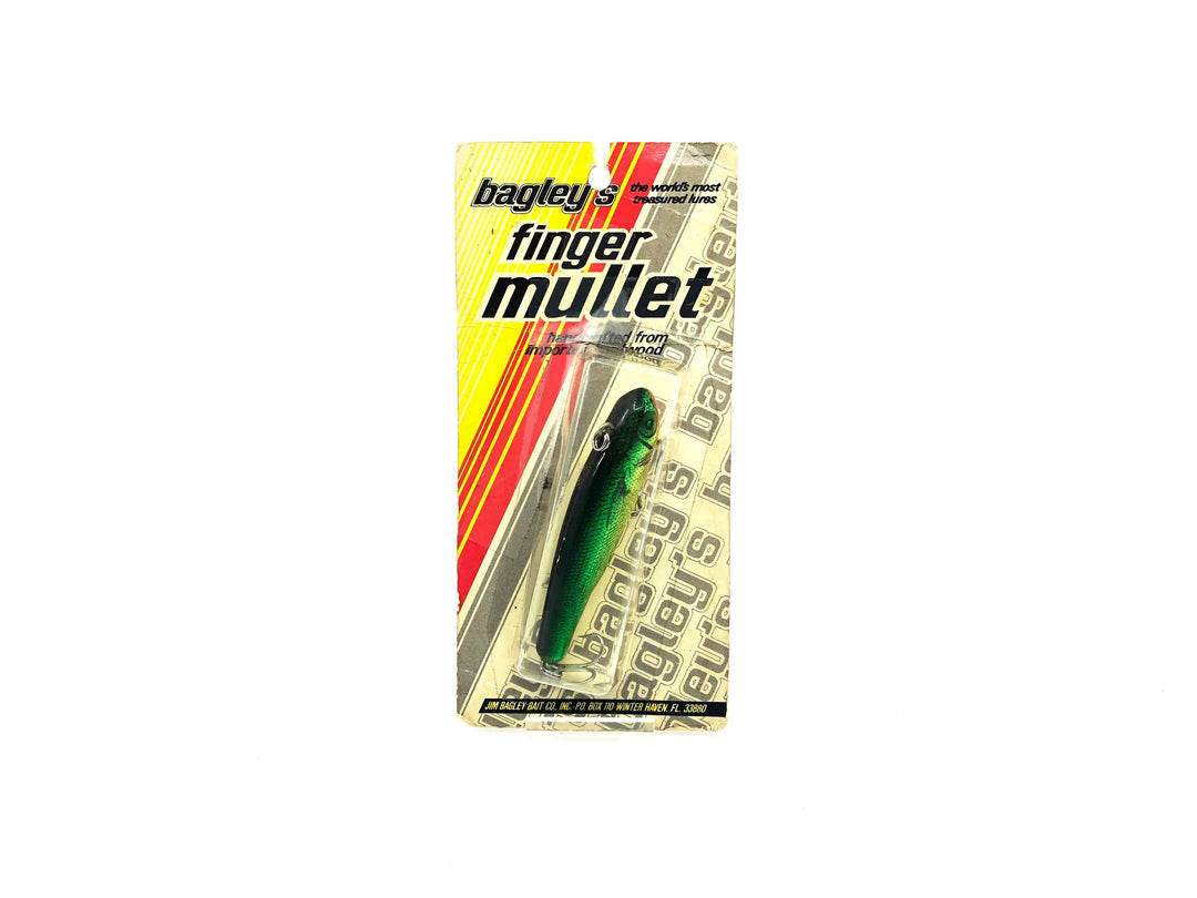 Bagley Finger Mulllet FM3-H69G Hot Green on Gold Foil Color New on Card Old Stock Florida Bait