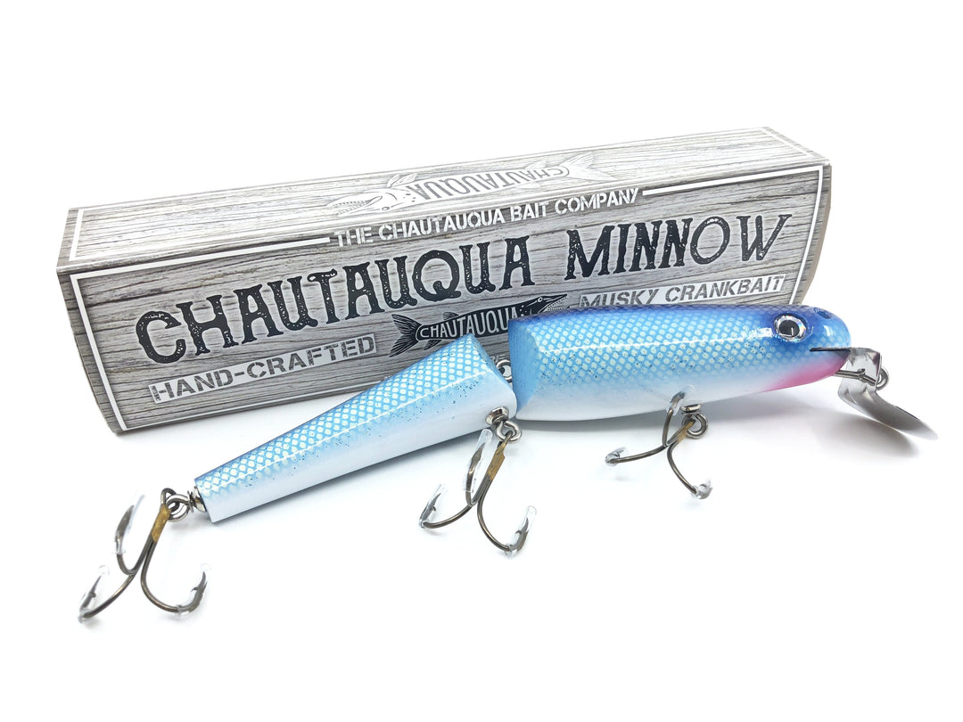 Jointed Chautauqua 8" Minnow Musky Lure Special Order Color "Blue Flash"
