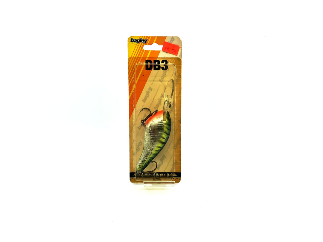 Bagley Diving B3 DB3-H79S Hot Blue/Chartreuse on Silver Color New on Card Old Stock Florida Bait
