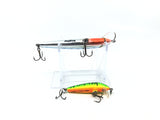 Bagley BANG-O-Lure in Green Yellow Orange Color and Unmarked Bagley Minnow Blue Silver and Black Stripes Color