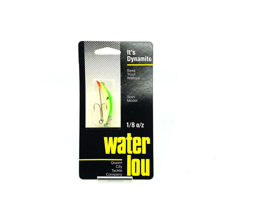 Queen City Tackle Company Spin Model Water-Lou GFL Green Fluorescent Top/White Body on Card