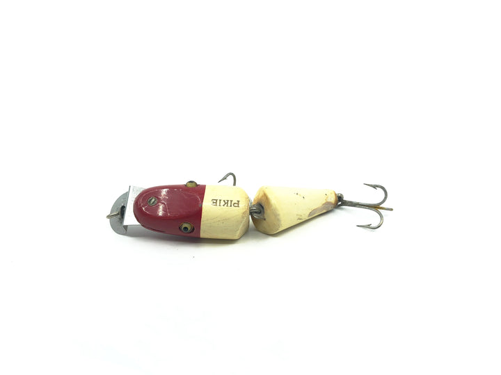 Creek Chub 2700 Baby Jointed Pikie Minnow in Red and White Color Wooden Lure Glass Eyes