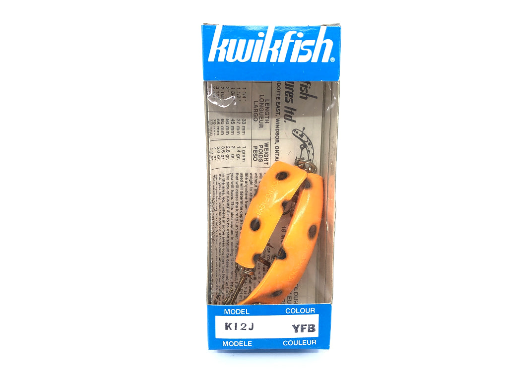Pre Luhr-Jensen Kwikfish Jointed K12J YFB Yellow Fluorescent Black Spots Color New in Box Old Stock