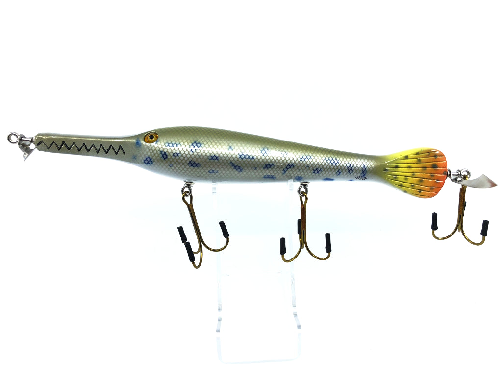 Chautauqua 11" Glass Eye Wooden Topwater Magnum Gar with Tail Lure Spotted Gar Color