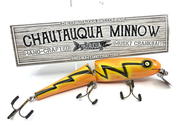 Jointed Chautauqua 8" Minnow Musky Lure Special Order Color "Orange Bolt"