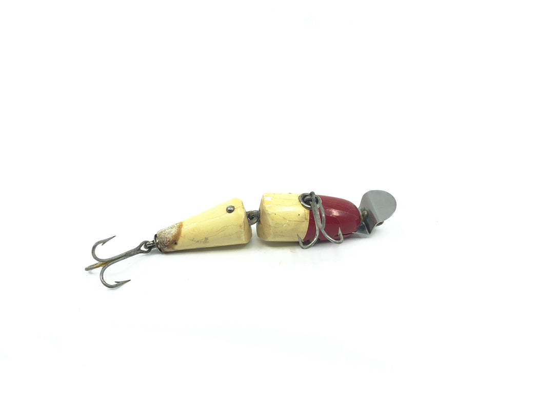 Creek Chub 2700 Baby Jointed Pikie Minnow in Red and White Color Wooden Lure Glass Eyes
