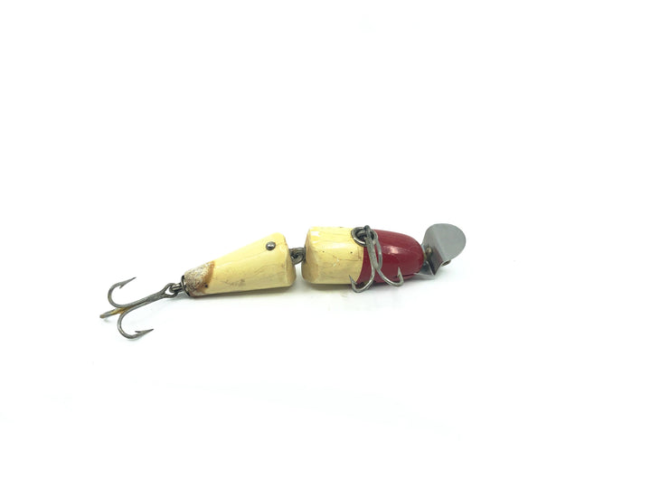 Creek Chub 2700 Baby Jointed Pikie Minnow in Red and White Color Wooden Lure Glass Eyes