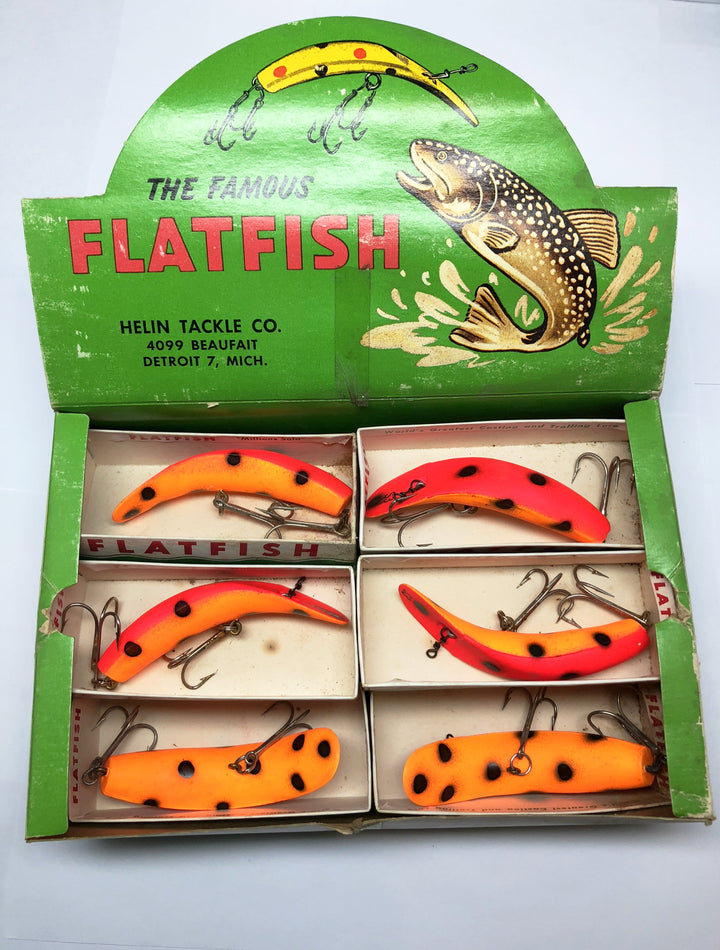 Helin SPECIAL Flatfish Dealer Box of 10 S3 RYF Red Fluorescent Top Yellow Fluorescent Bottom Color Lures in Box