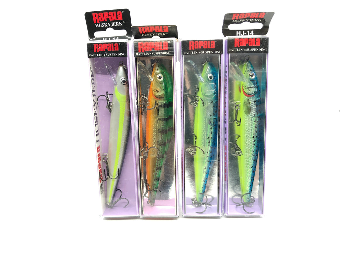 Lot of Four Rapala Husky Jerks HJ-14's GP HSD and HBM with Box