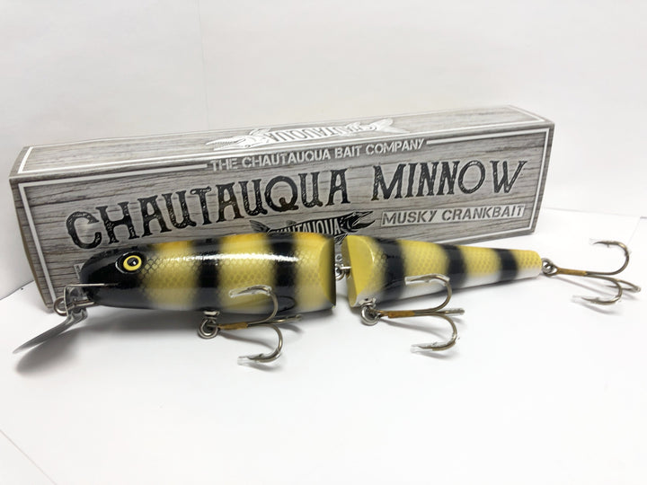 Jointed Chautauqua 8" Minnow Musky Lure Special Order Color "Jail Bird / Killer Bee"
