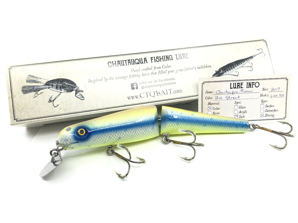 Jointed Chautauqua 8" Minnow Musky Lure Blue Streak 2017 Color