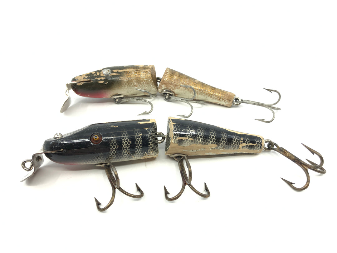 Creek Chub Wooden Jointed Pikies Lot of Two 2600 One Black Scale