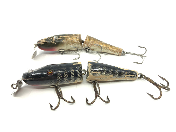 Creek Chub Wooden Jointed Pikies Lot of Two 2600 One Black Scale
