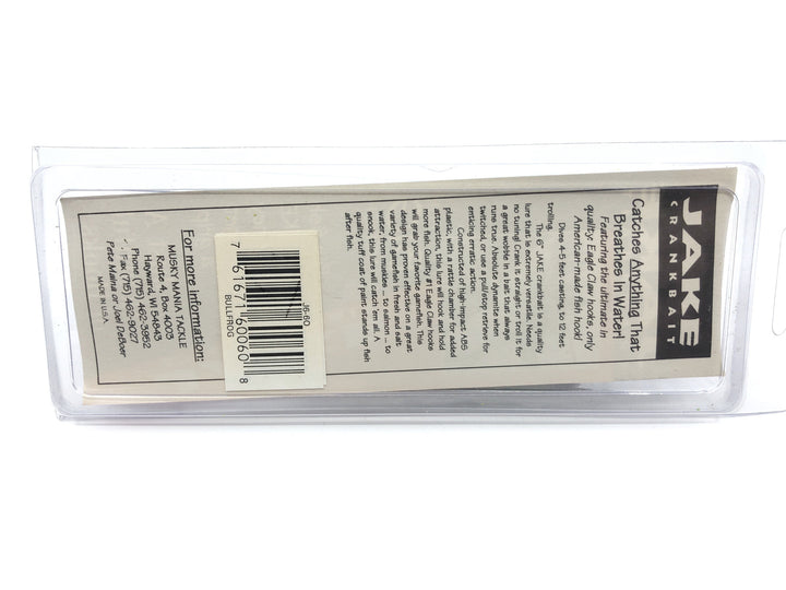 Musky Mania Jake 6" Musky Bait in Bull Frog Color New on Card