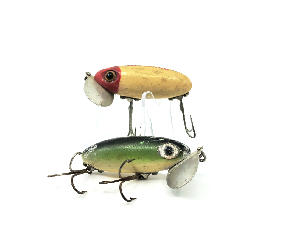 Two Arbogast Jitterbug Red Head/Green Scale Colors