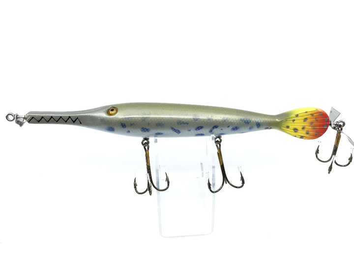 Chautauqua 11" Glass Eye Wooden Topwater Magnum Gar with Tail Lure Spotted Gar Color