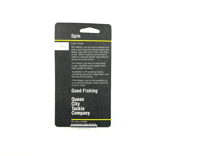 Queen City Tackle Company Spin Model Water-Lou GFL Green Fluorescent Top/White Body on Card