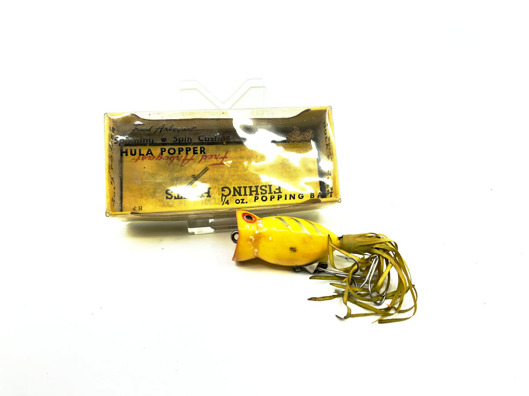Arbogast Hula Popper Yellow Shore with Box Vintage Old Stock, Early Bug Eyed Model