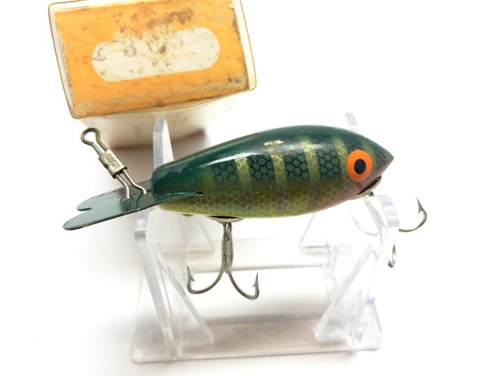 Vintage Wooden Bomber Lure Green Perch Color with Box and Paperwork