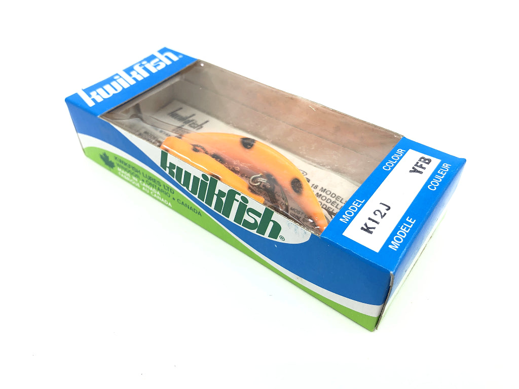 Pre Luhr-Jensen Kwikfish Jointed K12J YFB Yellow Fluorescent Black Spots Color New in Box Old Stock