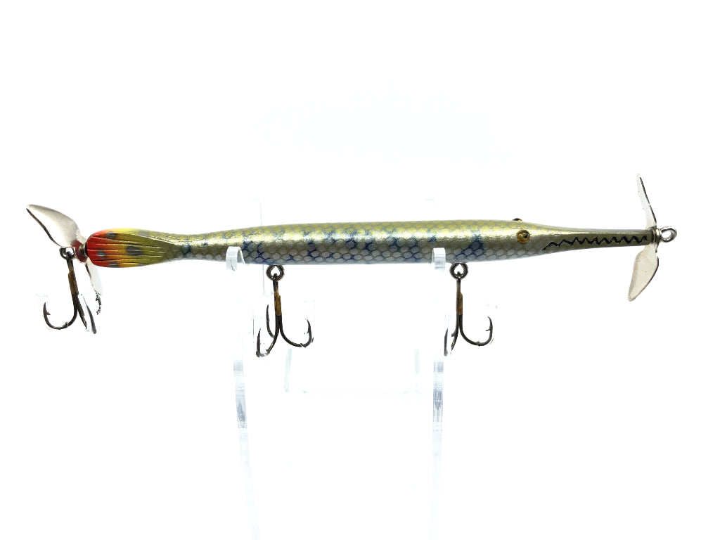 Chautauqua 6" Glass Eye Wooden Topwater Pencil Gar with Tail Lure Spotted Gar Color